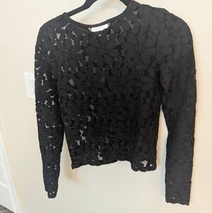 Topshop Black Lace Long Sleeve Blouse